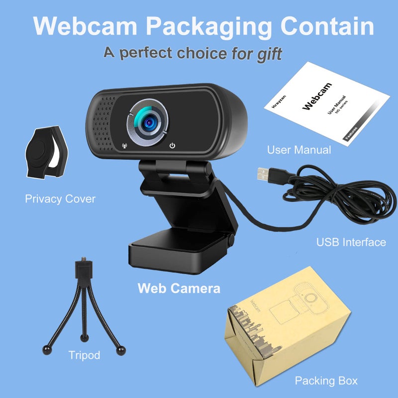 Hrayzan 1080p Webcam with Microphone, USB Web Camera 110-Degree View Angle Computer Camera,Webcam Tripod/Privacy Cover included,Plug and Play Web Cam for pc laptop computer mac Video Conferencing Streaming - Image 5